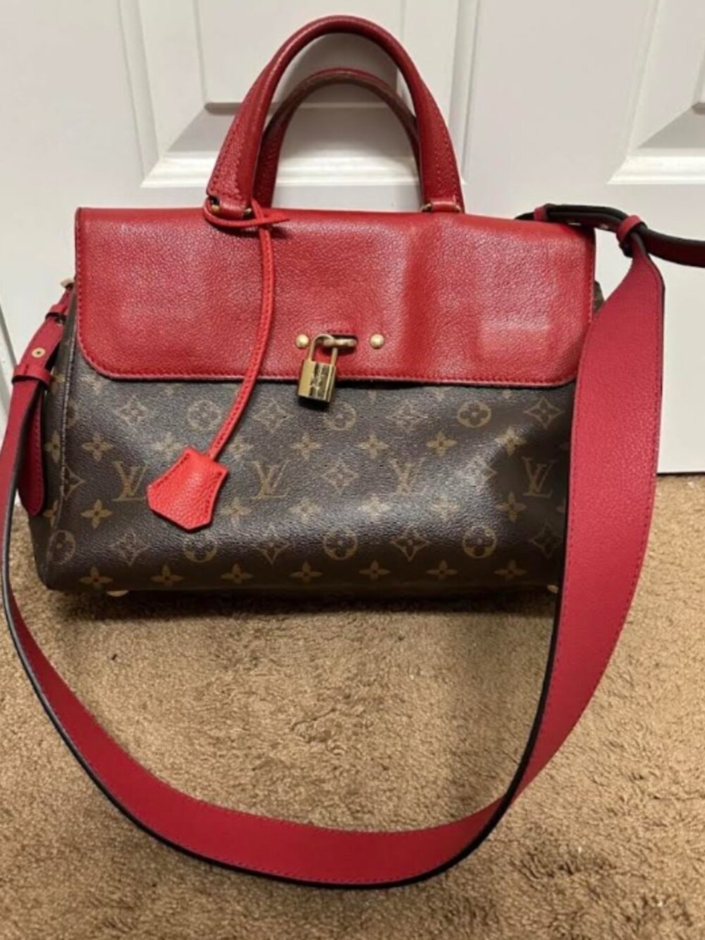 Louis Vuitton Monogram Venus Tote Hand Bag Brown and Red